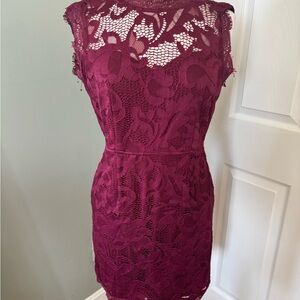 Sleeveless Burgundy Lace Sheath Dress